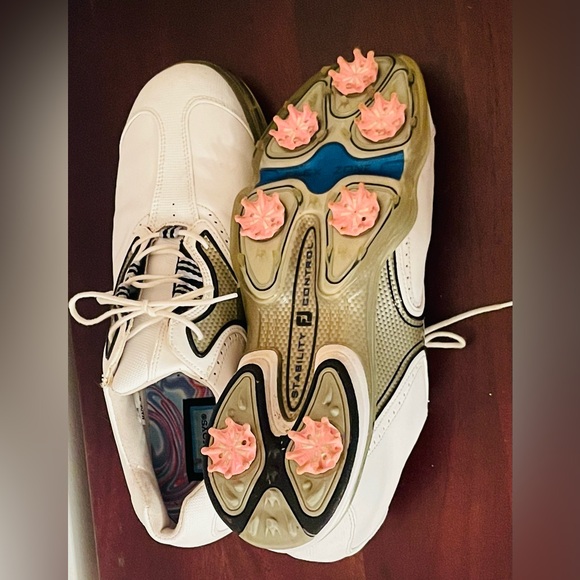 Men's FootJoy DryJoys Tour Golf Shoes White And Gold Size 8 Medium 99123 - Picture 7 of 8